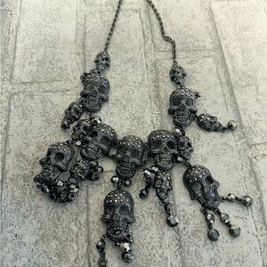 NATASHA Heavy Multi-Skull Statement Drop Necklace Halloween Goth Punk Emo